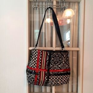 Womans Vintage Vera bradley‎ cotton open shoulder bag black& Red   tote retired